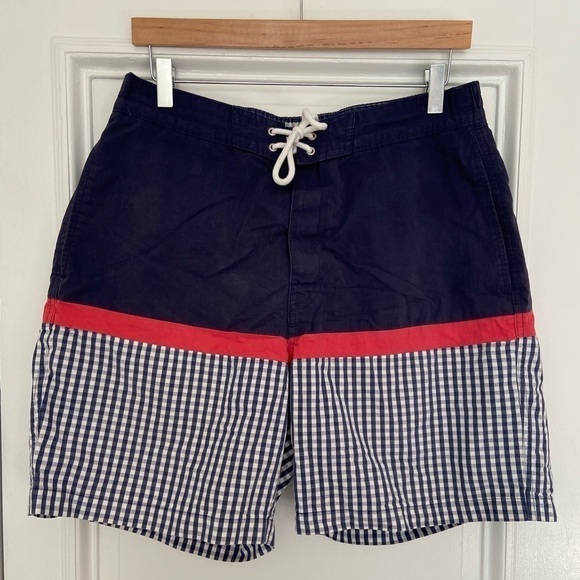 Brooks Brothers Other - Brooks Brother Navy Blue White Red Gingham Nautical Classic Swim Trunks Shorts